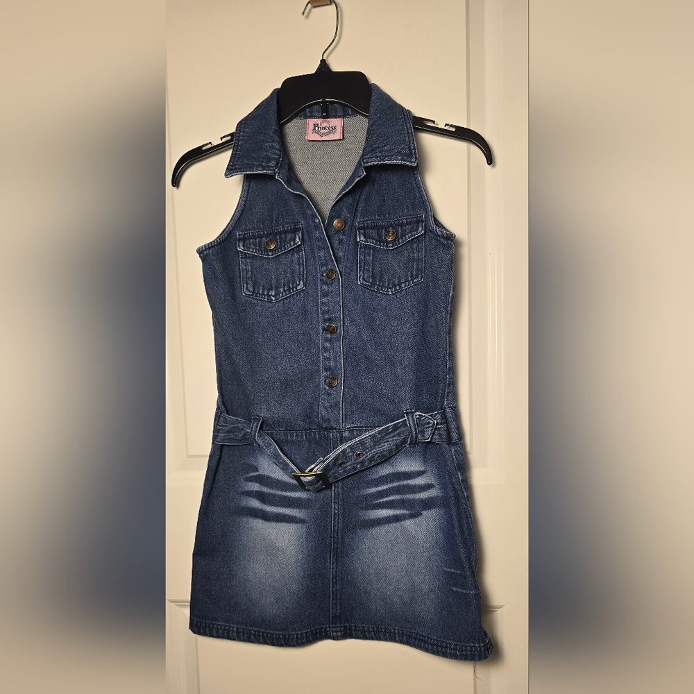 Princess Collection Girls Denim Sleeveless Dress with Belt‎ Size 14-16